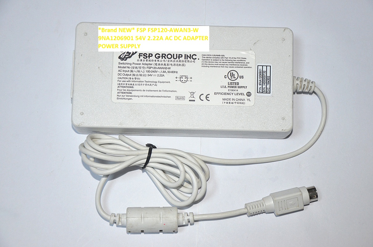 *Brand NEW* 4pin 54V 2.22A 9NA1206901 FSP FSP120-AWAN3-W AC DC ADAPTER POWER SUPPLY